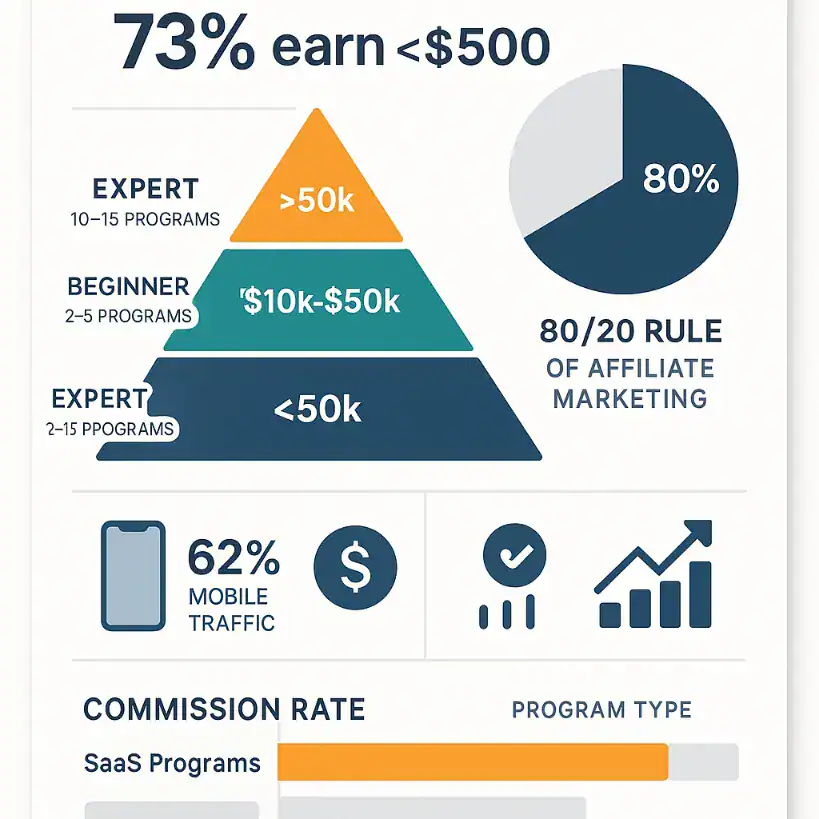 Affiliate program statistics for 2025, showing income potential based on experience level.